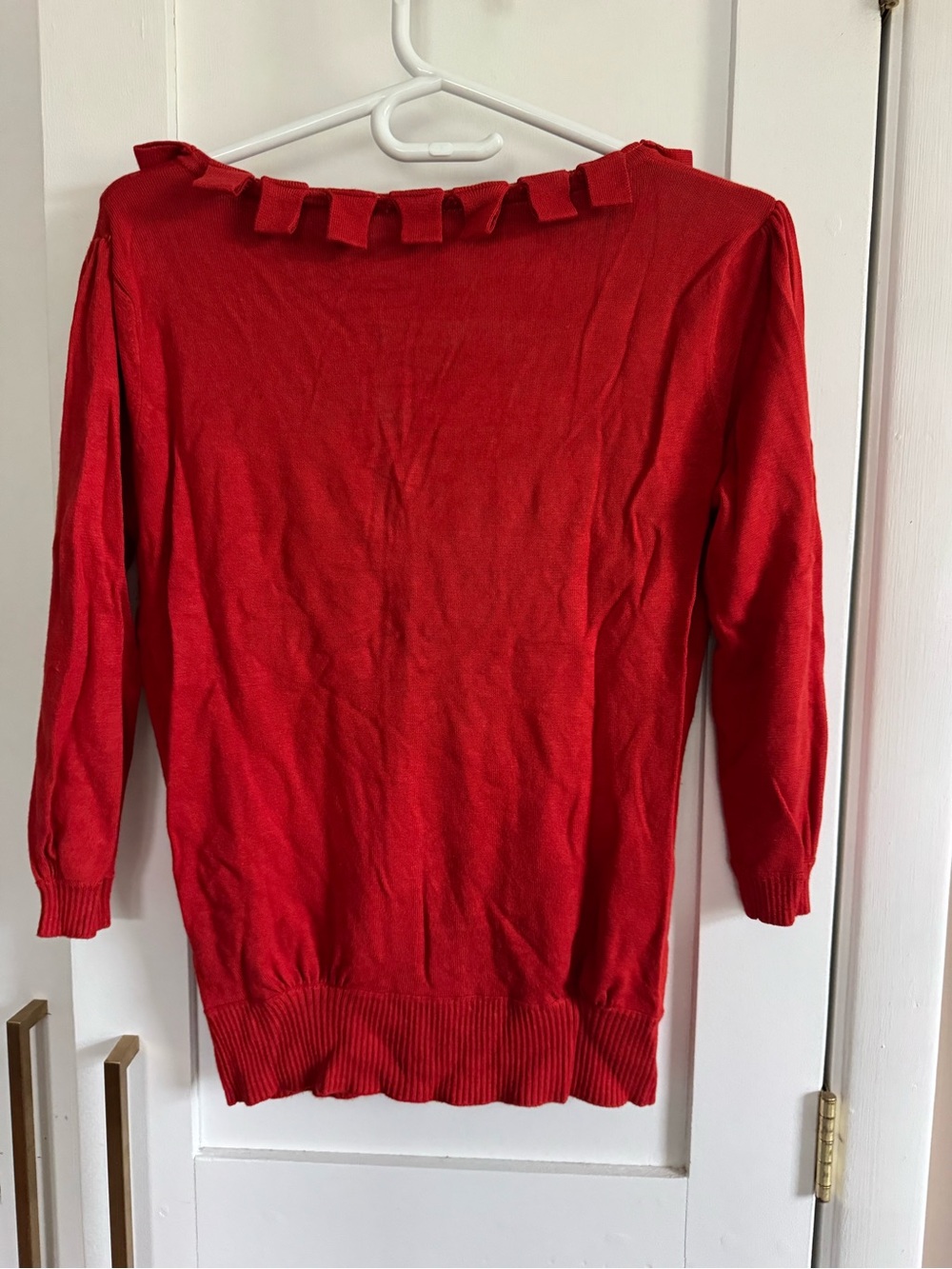 Women’s Red Ruffle-Trim Button Cardigan - Picture 4 of 4